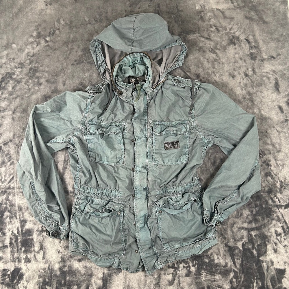 Diesel Field Jacket Mens Large Blue Green Hooded Military Utility Coat 4165